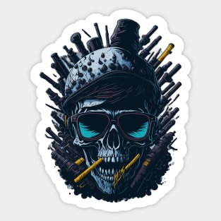 Smoking Skull with guns Sticker